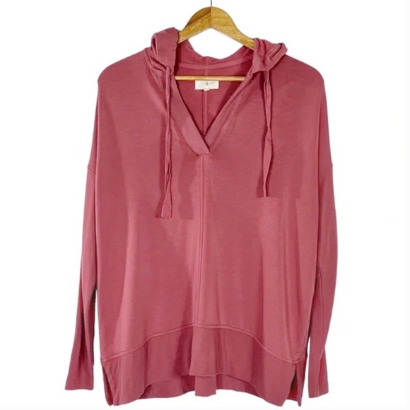 Lou & Grey Signature Soft Blend V Neck Tunic Hoodie - Mauvewood - Picture 2 of 5